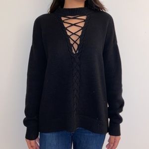 Kendall & Kylie Black Lace Up Sweater Pacsun S